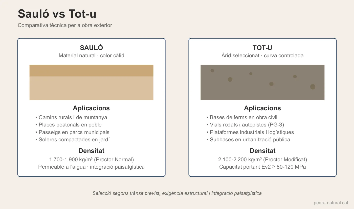 Comparativa entre sauló i tot-u: aplicacions, densitats i tipus d'obra
