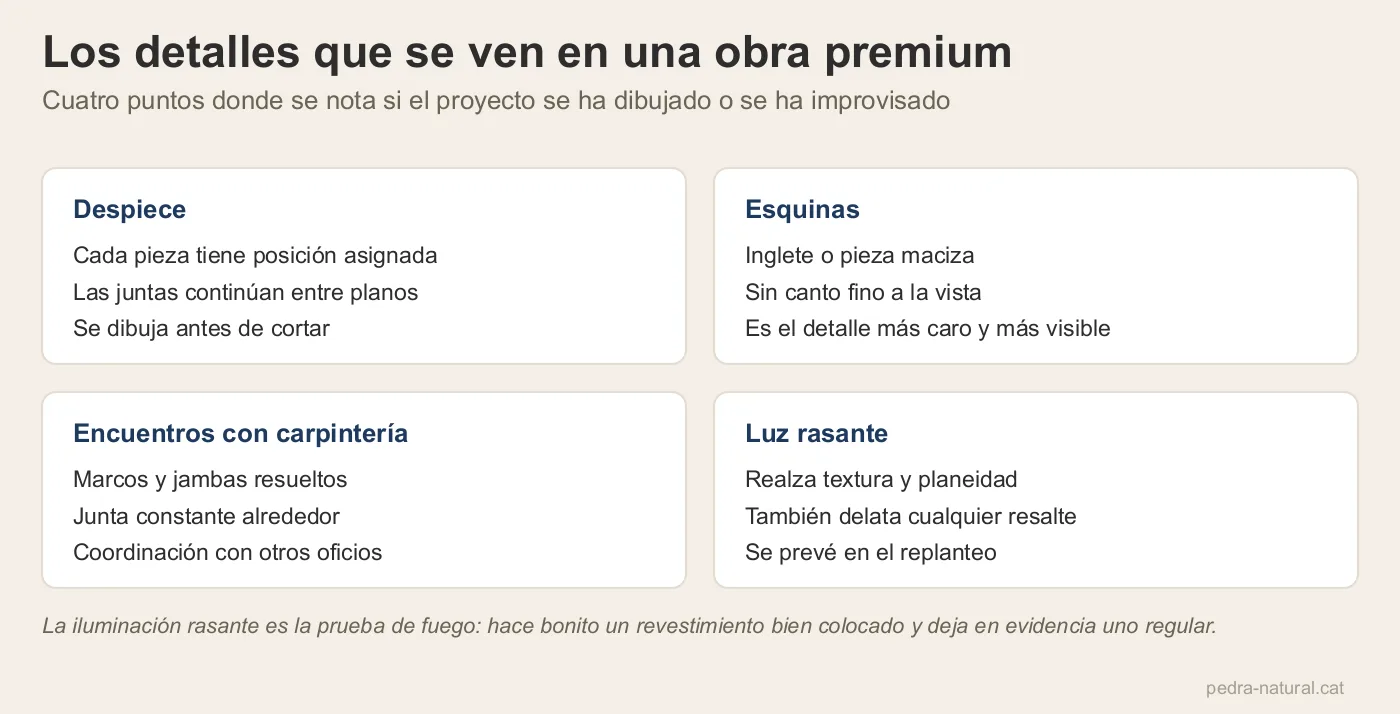 Cuatro detalles que delatan si una obra premium se ha dibujado: despiece, esquinas, encuentros y luz